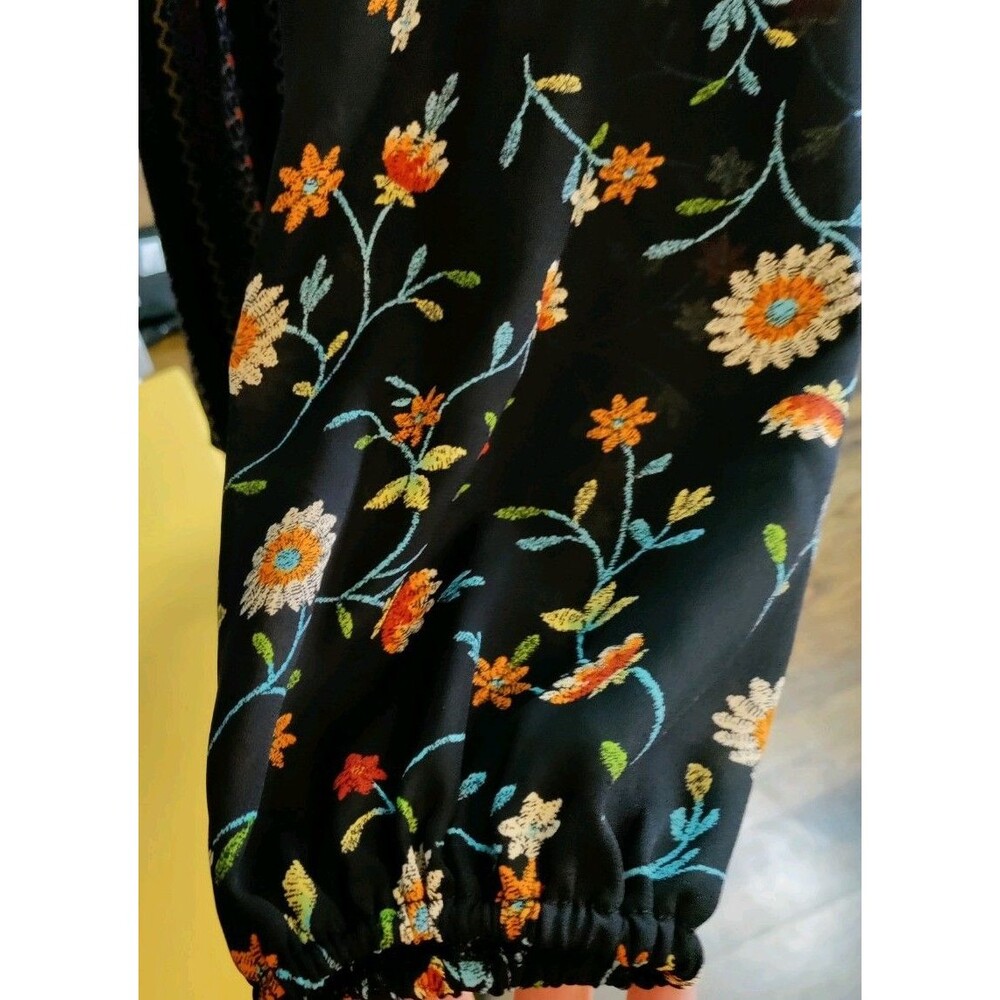 Chenault Babydoll Blouse Top Size XL Black Floral Boho Peasant Flowy Cottagecore - Picture 6 of 10